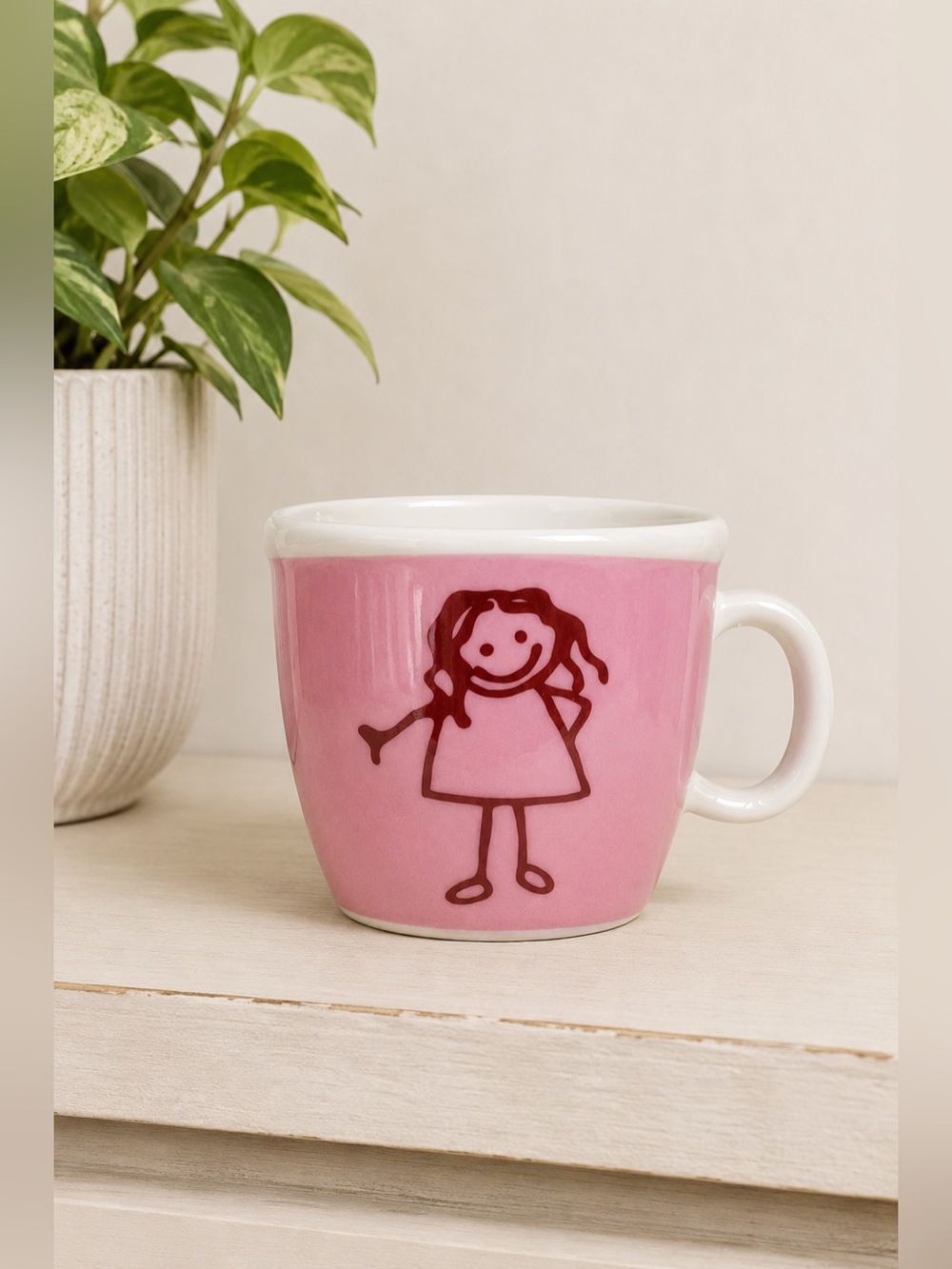 Vintage Bodum Pink Stick Figure Children's Mug 2008 Danish Espresso Girlie